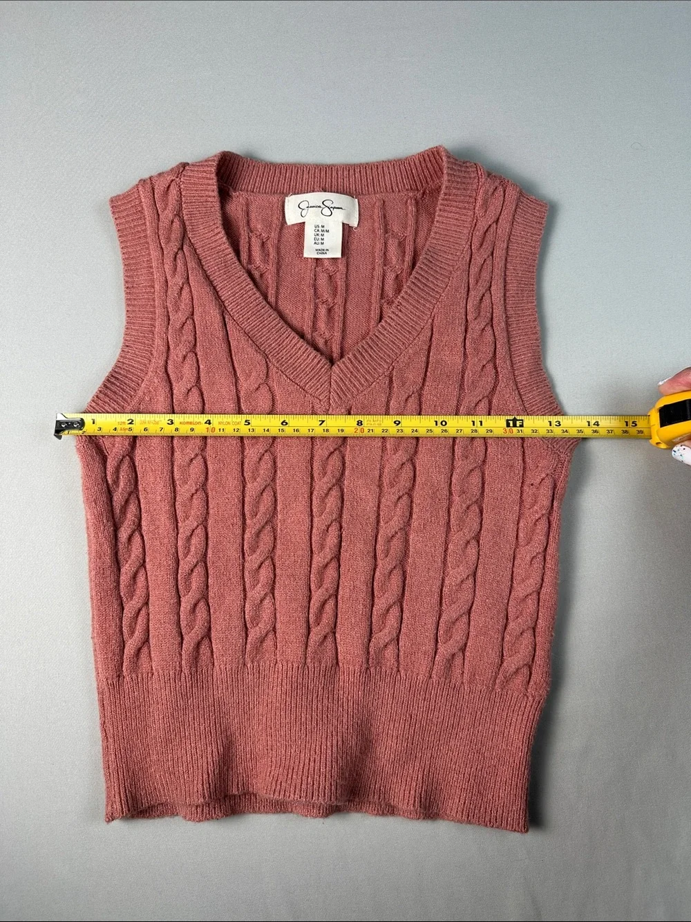 Jessica Simpson Dusty Rose Cable Knit V-Neck Sweater Vest